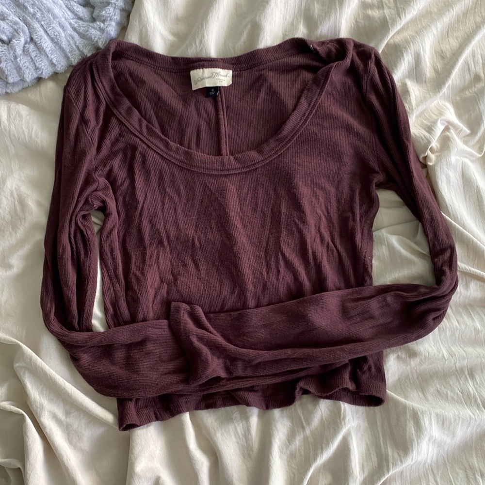 brown cropped long sleeve wide neck